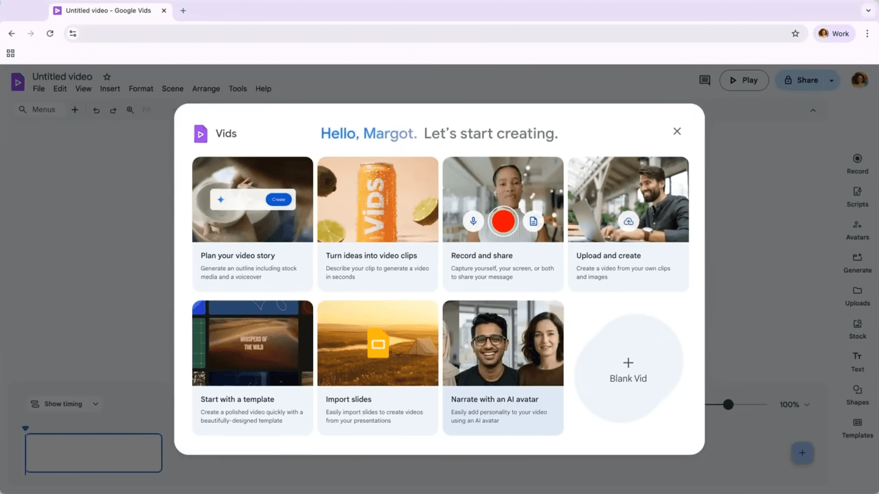 Google Vids dostępny za darmo. Przeglądarkowy edytor wideo dla każdego